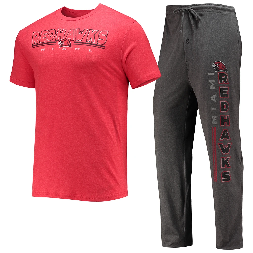 Men's Concepts Sport Heathered Charcoal/Red Miami University RedHawks Meter T-Shirt & Pants Sleep Set