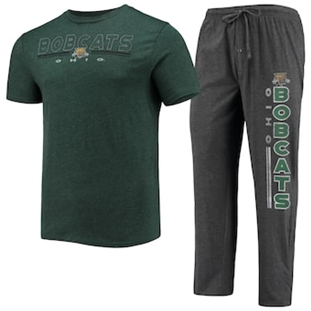 Men's Concepts Sport Heathered Charcoal/Green Ohio Bobcats Meter T-Shirt & Pants Sleep Set