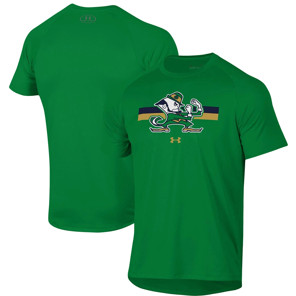 Men's Under Armour Green Notre Dame Fighting Irish Leprechaun Logo Stripe Performance Raglan T-Shirt