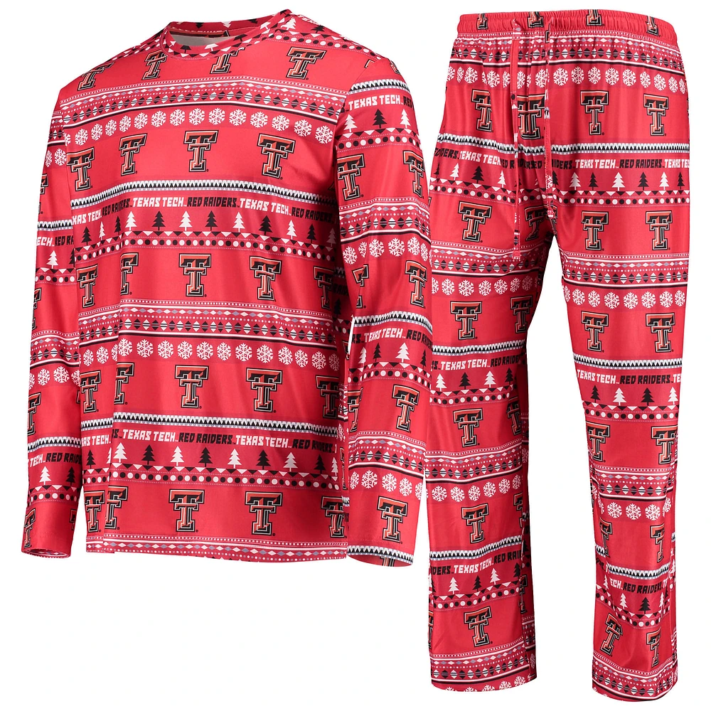 Men's Concepts Sport Red Texas Tech Raiders Ugly Sweater Long Sleeve T-Shirt and Pants Sleep Set