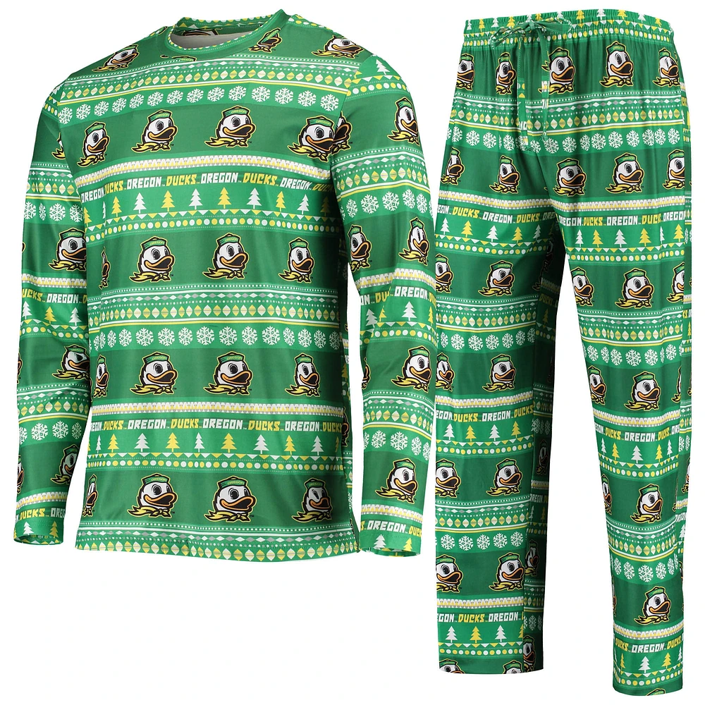 Men's Concepts Sport Green Oregon Ducks Ugly Sweater Long Sleeve T-Shirt and Pants Sleep Set