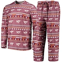 Men's Concepts Sport Maroon Virginia Tech Hokies Ugly Sweater Long Sleeve T-Shirt and Pants Sleep Set