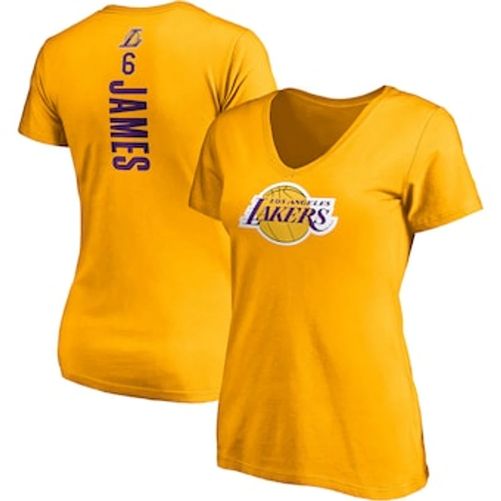 Women's Fanatics LeBron James Gold Los Angeles Lakers Logo Playmaker Name & Number V-Neck T-Shirt