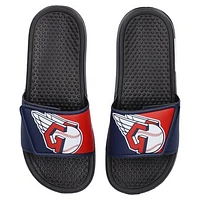 Youth FOCO Cleveland Guardians Colorblock Big Logo Legacy Slide Sandals