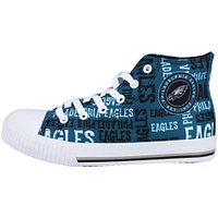 Youth FOCO Midnight Green Philadelphia Eagles Repeat Wordmark High Top Canvas Allover Sneakers