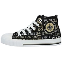 Youth FOCO Black New Orleans Saints Repeat Wordmark High Top Canvas Allover Sneakers