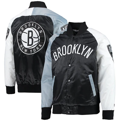 Men's Starter Black/Gray/White Brooklyn Nets Tricolor Remix Raglan Full-Snap Jacket