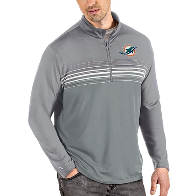 Men's Antigua Steel/Gray Miami Dolphins Pace Quarter-Zip Pullover Jacket