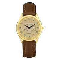 Men's Gold Texas A&M Aggies Medallion Brown Leather Wristwatch