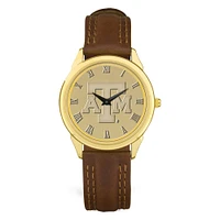 Men's Gold Texas A&M Aggies Medallion Brown Leather Wristwatch