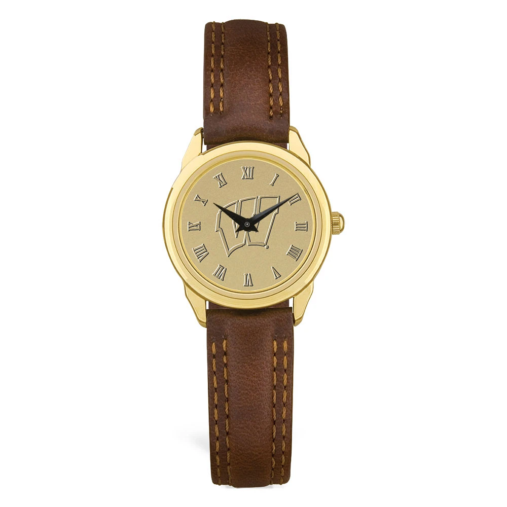 Women's Wisconsin Badgers Medallion Brown Leather Wristwatch