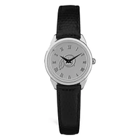Women's Silver Utah Utes Medallion Black Leather Wristwatch