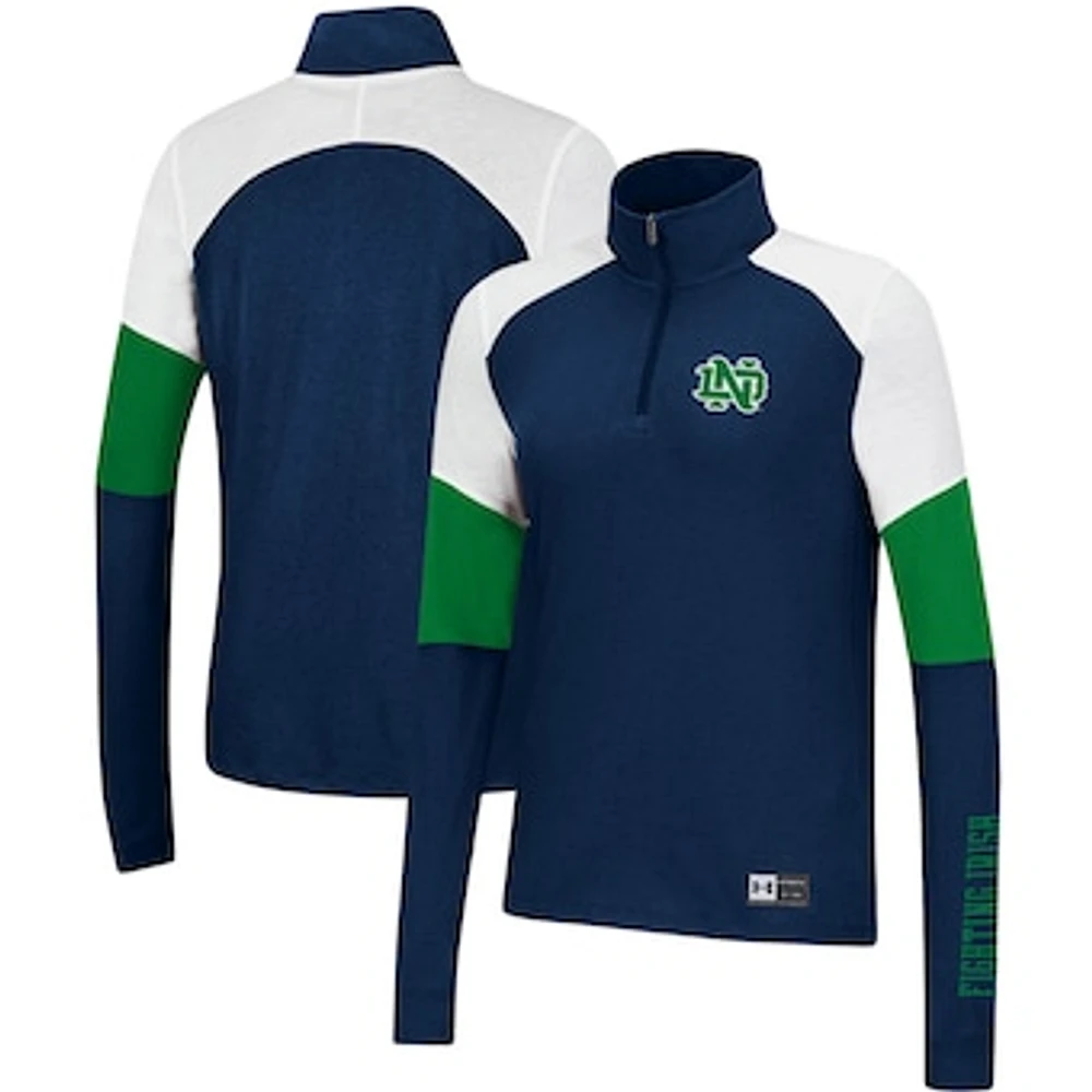 Women's Under Armour Navy Notre Dame Fighting Irish Sleeve Hit Raglan Quarter-Zip Jacket