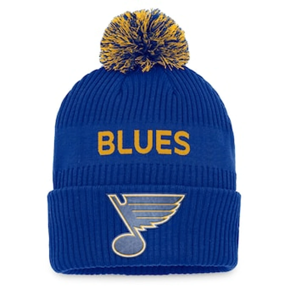 Men's Fanatics Royal/Yellow St. Louis Blues 2022 NHL Draft Authentic Pro Cuffed Knit Hat with Pom