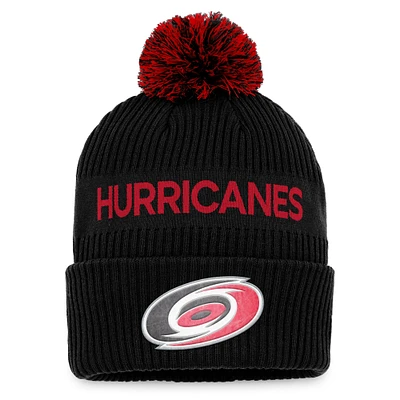 Men's Fanatics Black/Red Carolina Hurricanes 2022 NHL Draft Authentic Pro Cuffed Knit Hat with Pom