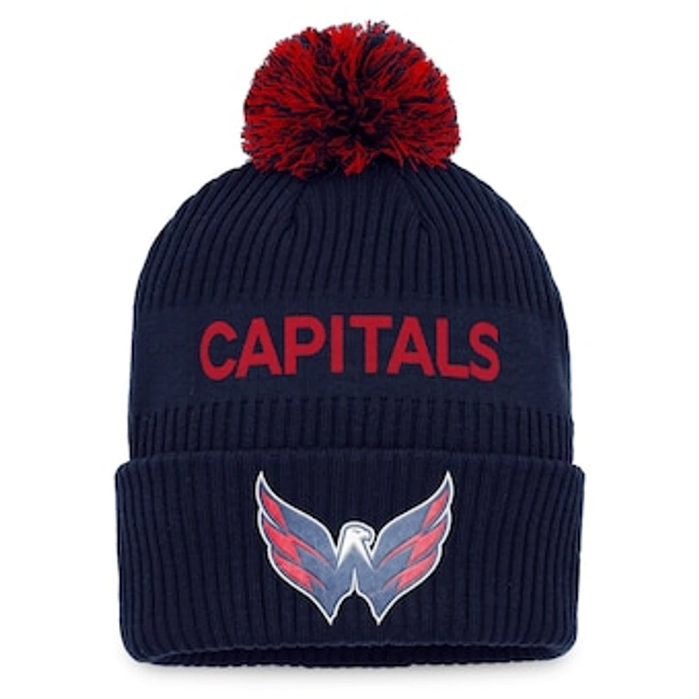 Men's Fanatics Navy/Red Washington Capitals 2022 NHL Draft Authentic Pro Cuffed Knit Hat with Pom