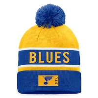 Men's Fanatics Royal/Gold St. Louis Blues Authentic Pro Rink Cuffed Knit Hat with Pom