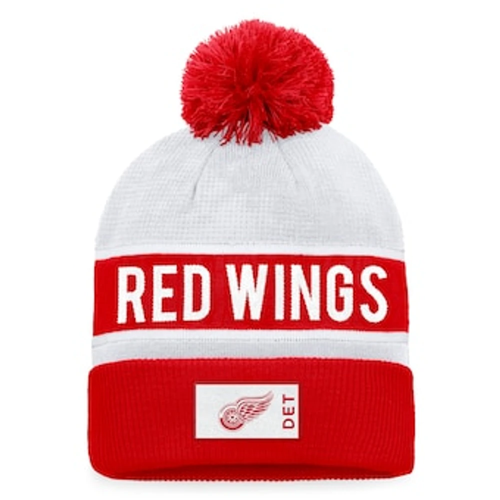 Men's Fanatics Red/White Detroit Red Wings Authentic Pro Rink Cuffed Knit Hat with Pom