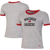 Women's Under Armour Heathered Gray Wisconsin Badgers Siro Slub Tri-Blend Ringer T-Shirt