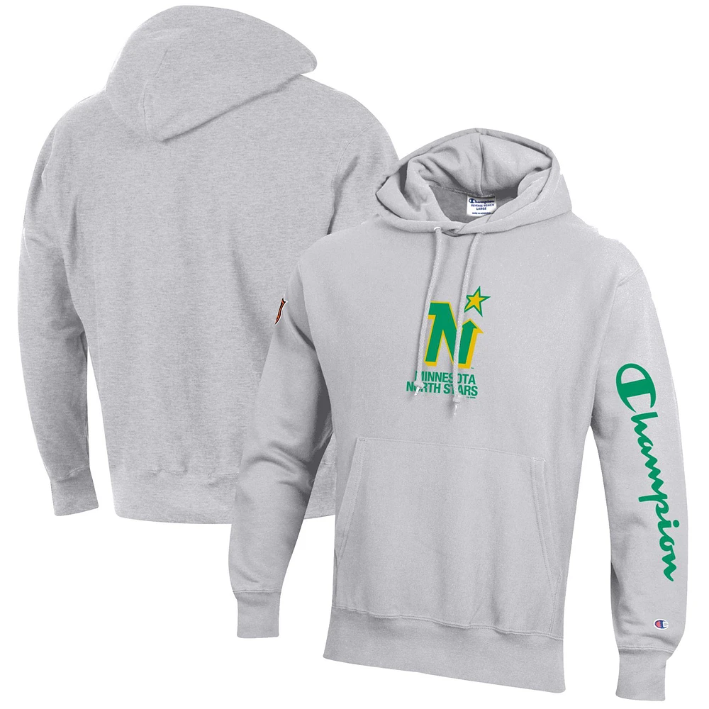 Men's Champion Heathered Gray Minnesota North Stars Reverse Weave Pullover Hoodie