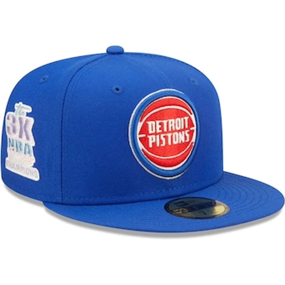 Men's New Era Blue Detroit Pistons 3x NBA Finals Champions Pop Sweat 59FIFTY Fitted Hat