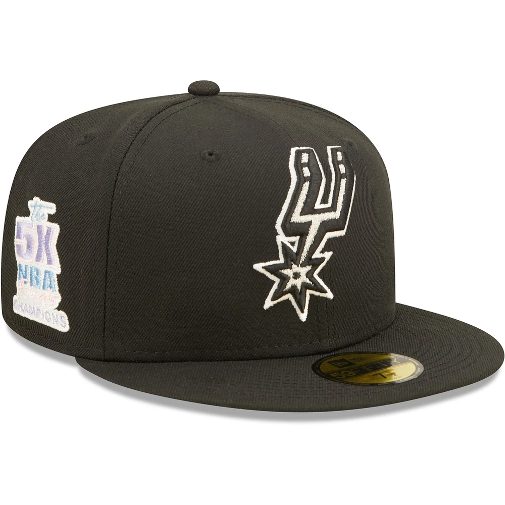 Men's New Era Black San Antonio Spurs 5x NBA Finals Champions Pop Sweat 59FIFTY Fitted Hat