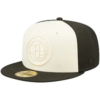 Men's New Era Cream/Black Brooklyn Nets Cork Two-Tone 59FIFTY Fitted Hat