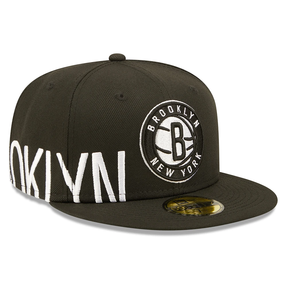 Men's New Era Black Brooklyn Nets Side Split 59FIFTY - Fitted Hat