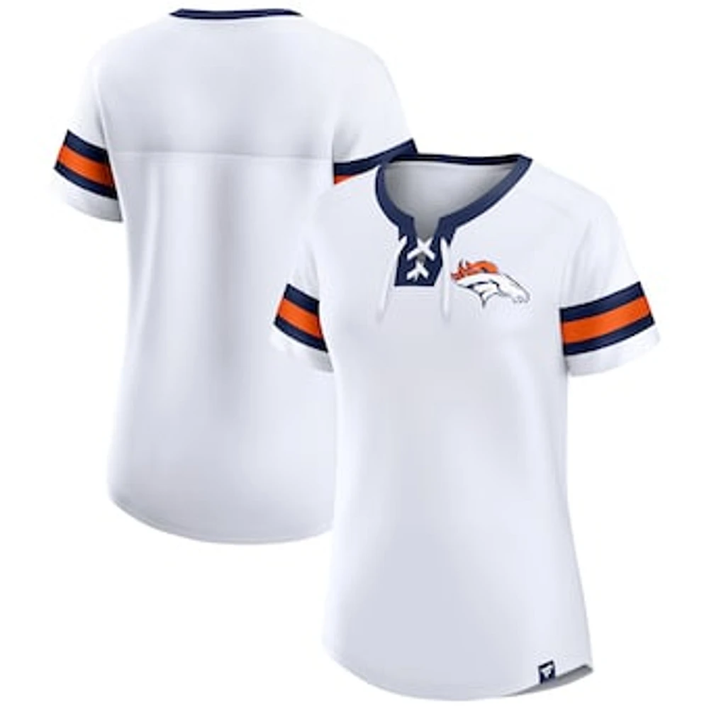 Women's Fanatics White Denver Broncos Sunday Best Lace-Up T-Shirt