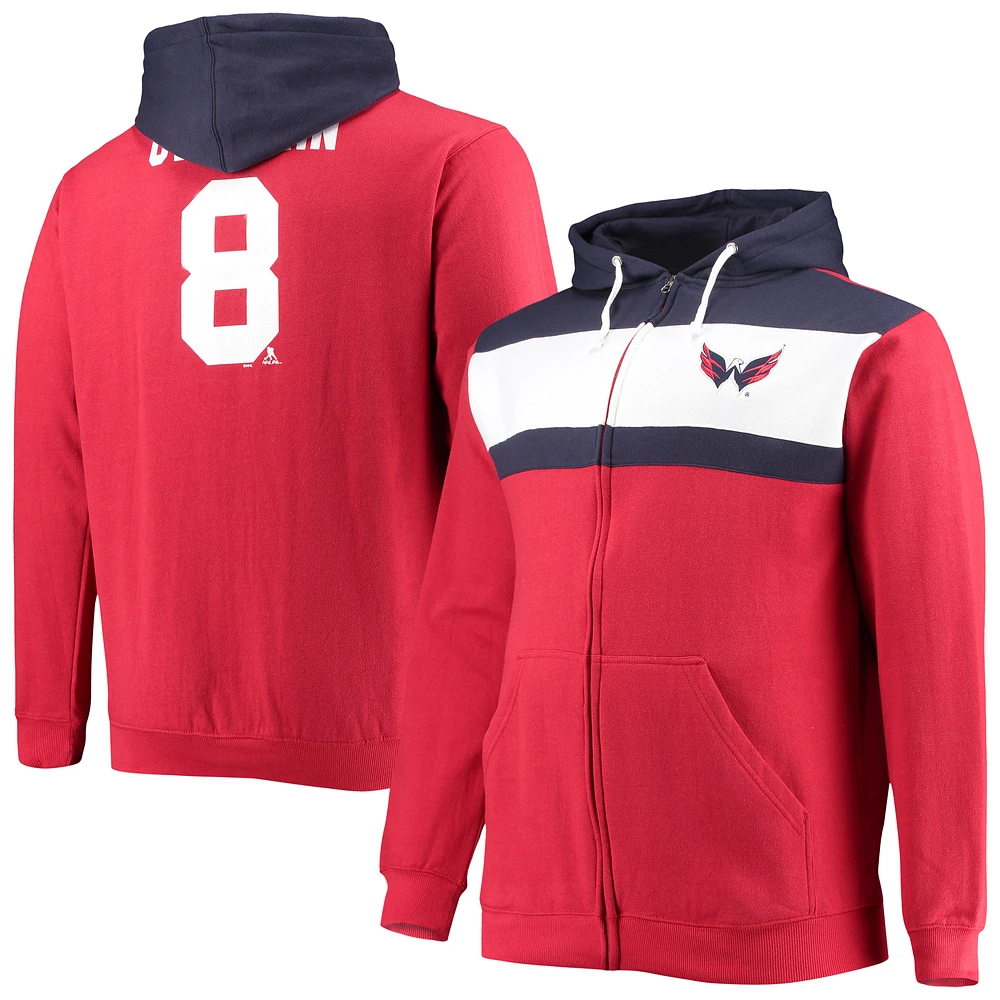 Men's Profile Alexander Ovechkin Red Washington Capitals Big & Tall Colorblock Full-Zip Hoodie