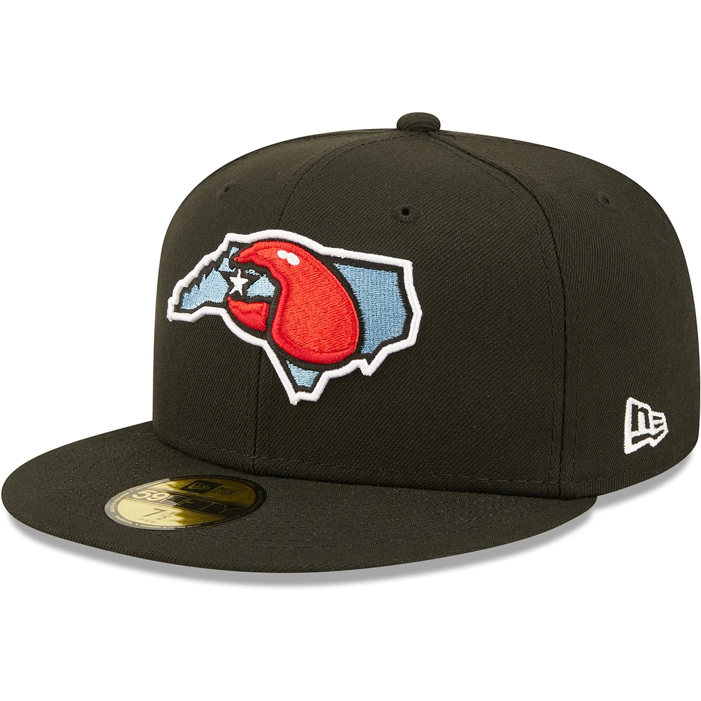 Men's New Era Black Hickory Crawdads Authentic Collection Road 59FIFTY Fitted Hat