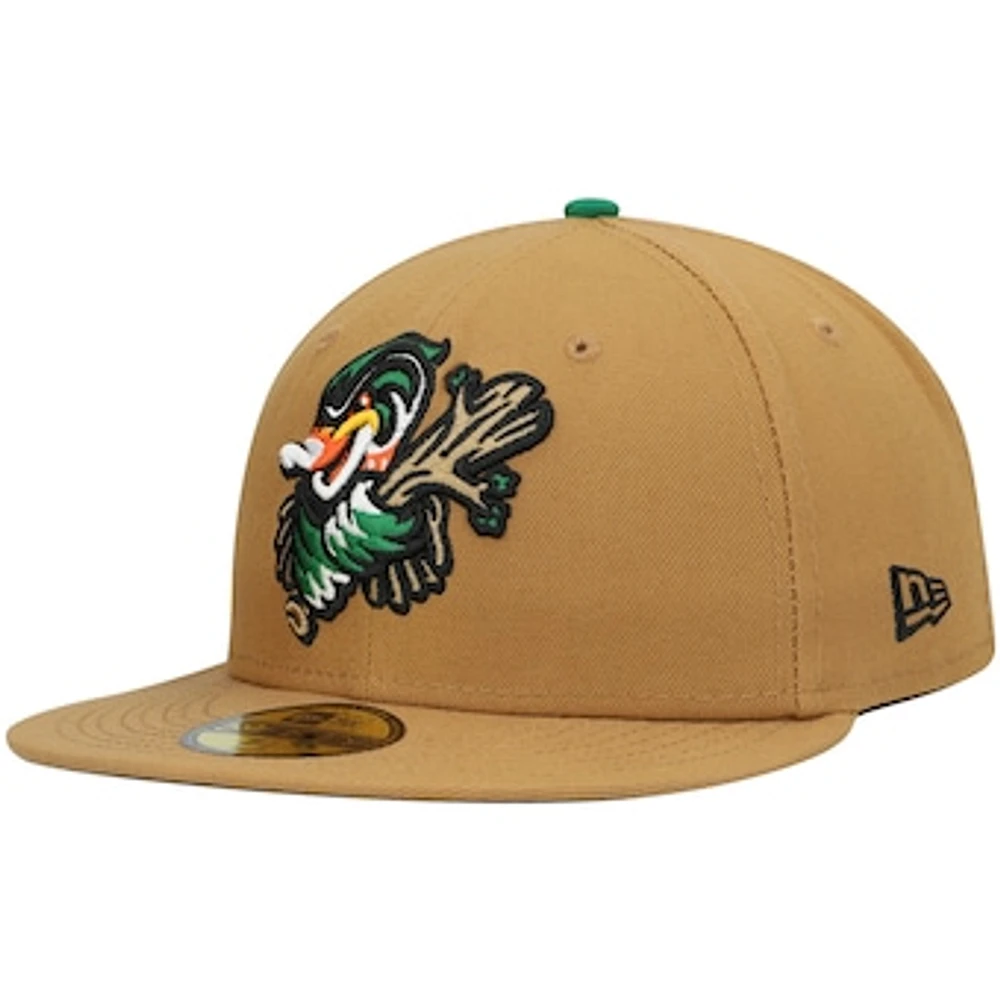 Men's New Era Natural Down East Wood Ducks Authentic Collection Team Alternate 59FIFTY Fitted Hat