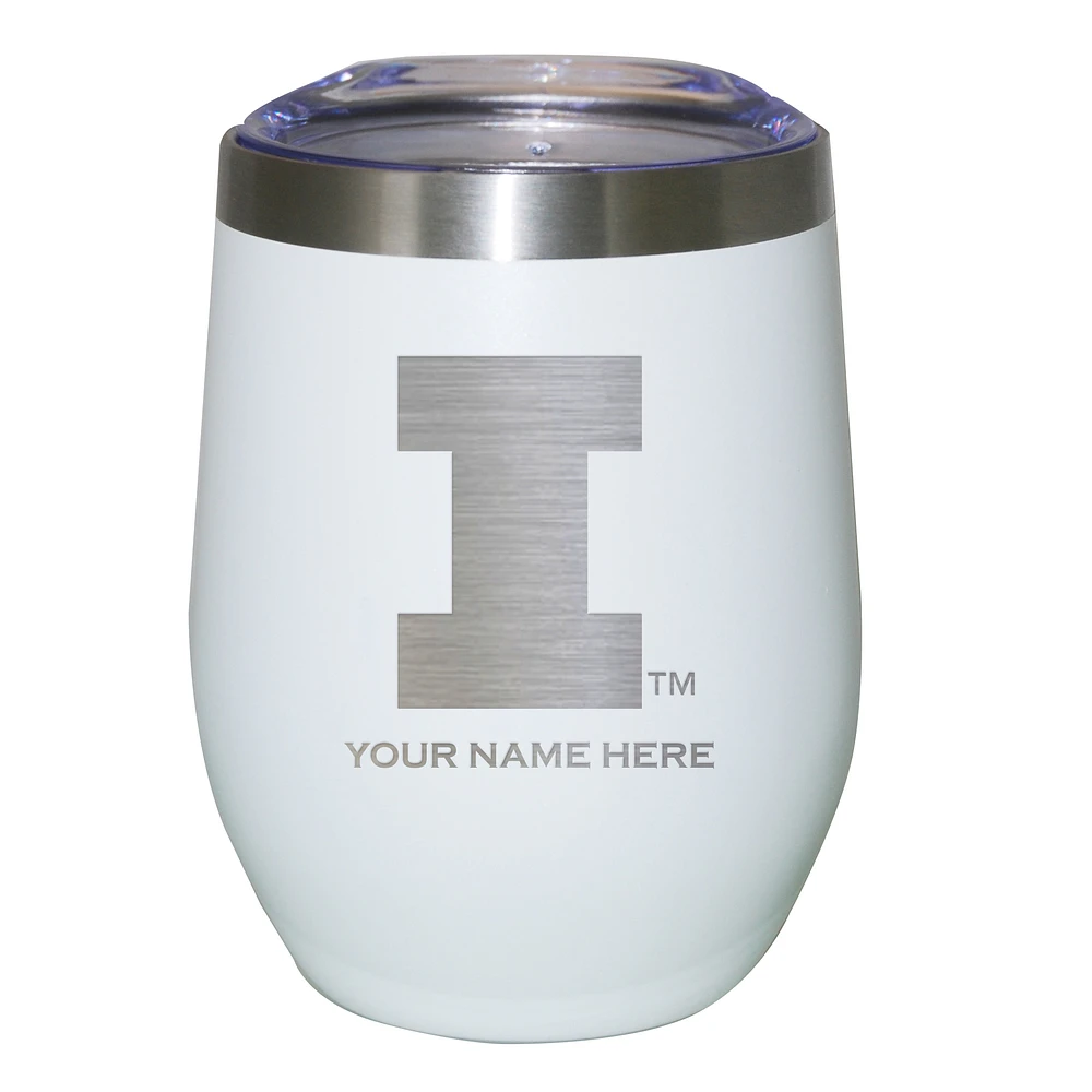 White Illinois Fighting Illini 12oz. Personalized Etched Stemless Tumbler