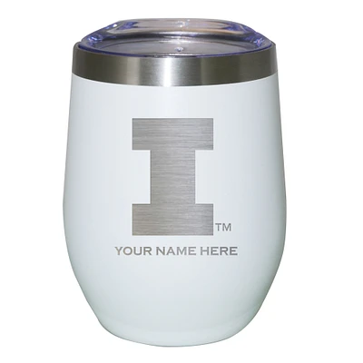 White Illinois Fighting Illini 12oz. Personalized Etched Stemless Tumbler