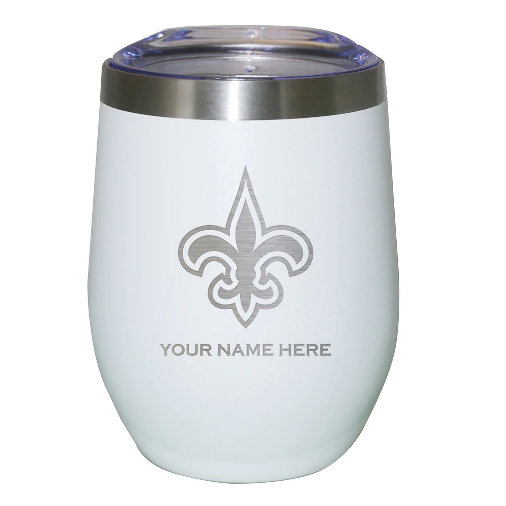 White New Orleans Saints 12oz. Personalized Etched Stemless Tumbler