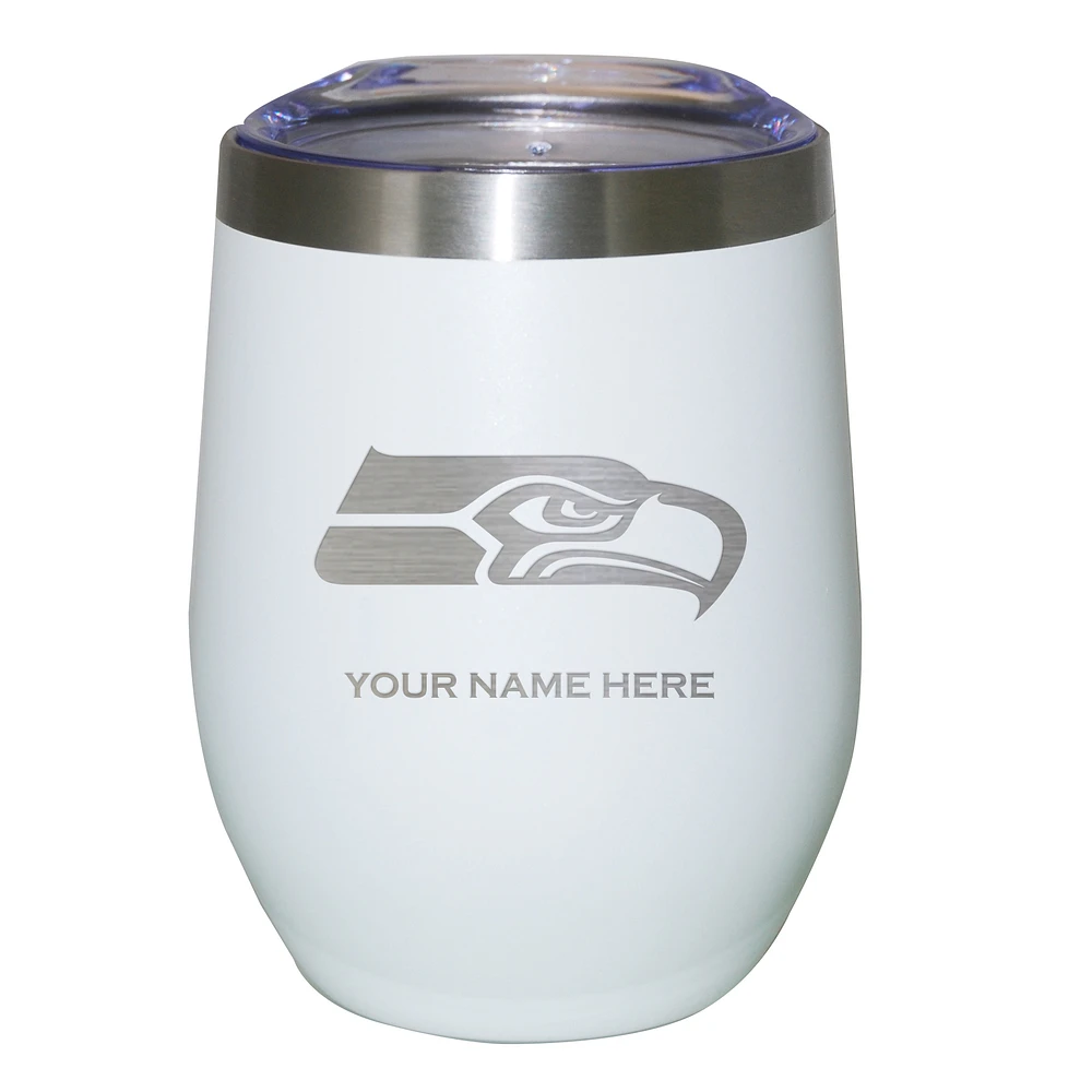 White Seattle Seahawks 12oz. Personalized Etched Stemless Tumbler