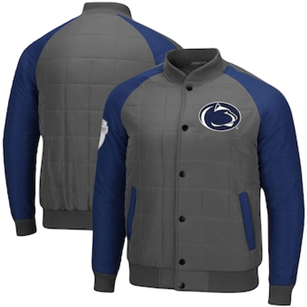 Men's Colosseum Charcoal/Navy Penn State Nittany Lions 1940s Bomber Raglan Full-Snap Jacket