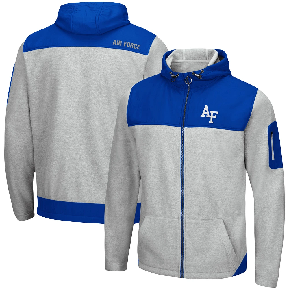 Men's Colosseum Heather Gray/Royal Air Force Falcons Schwartz Lightweight Full-Zip Hoodie