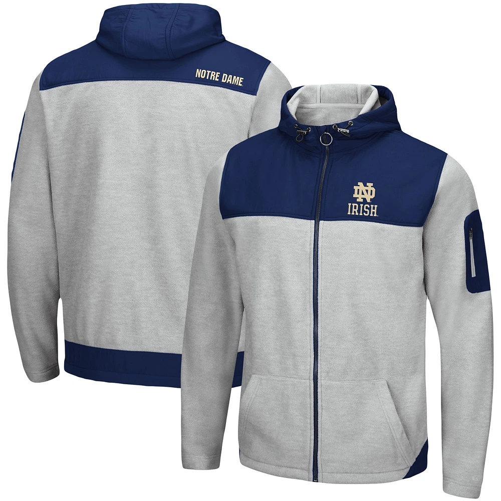 Men's Colosseum Heather Gray/Navy Notre Dame Fighting Irish Schwartz Lightweight Full-Zip Hoodie