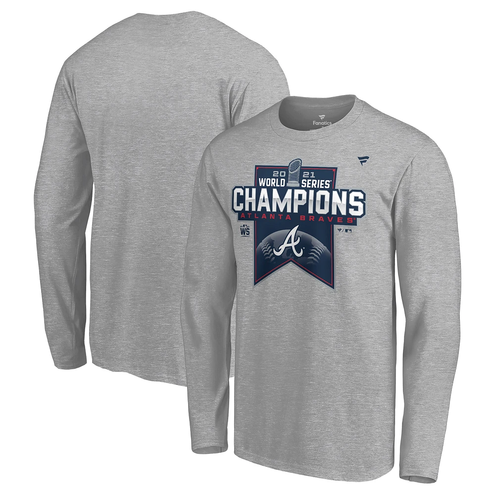 Men's Fanatics Heathered Gray Atlanta Braves 2021 World Series Champions Locker Room Long Sleeve T-Shirt