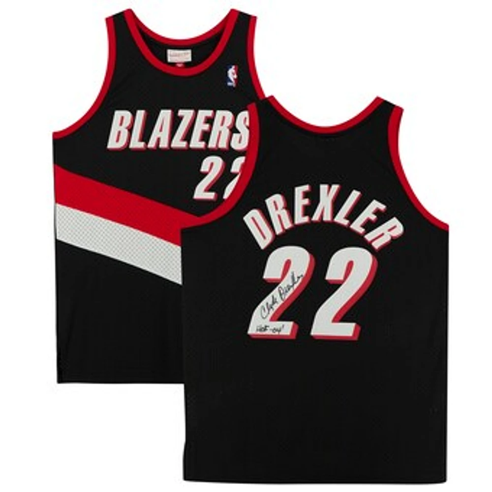 Clyde Drexler Portland Trail Blazers Autographed Black Mitchell & Ness 1990-91 Replica Jersey with "HOF 04" Inscription