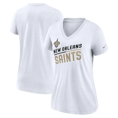 Women's Nike White New Orleans Saints Slant Logo Tri-Blend V-Neck T-Shirt