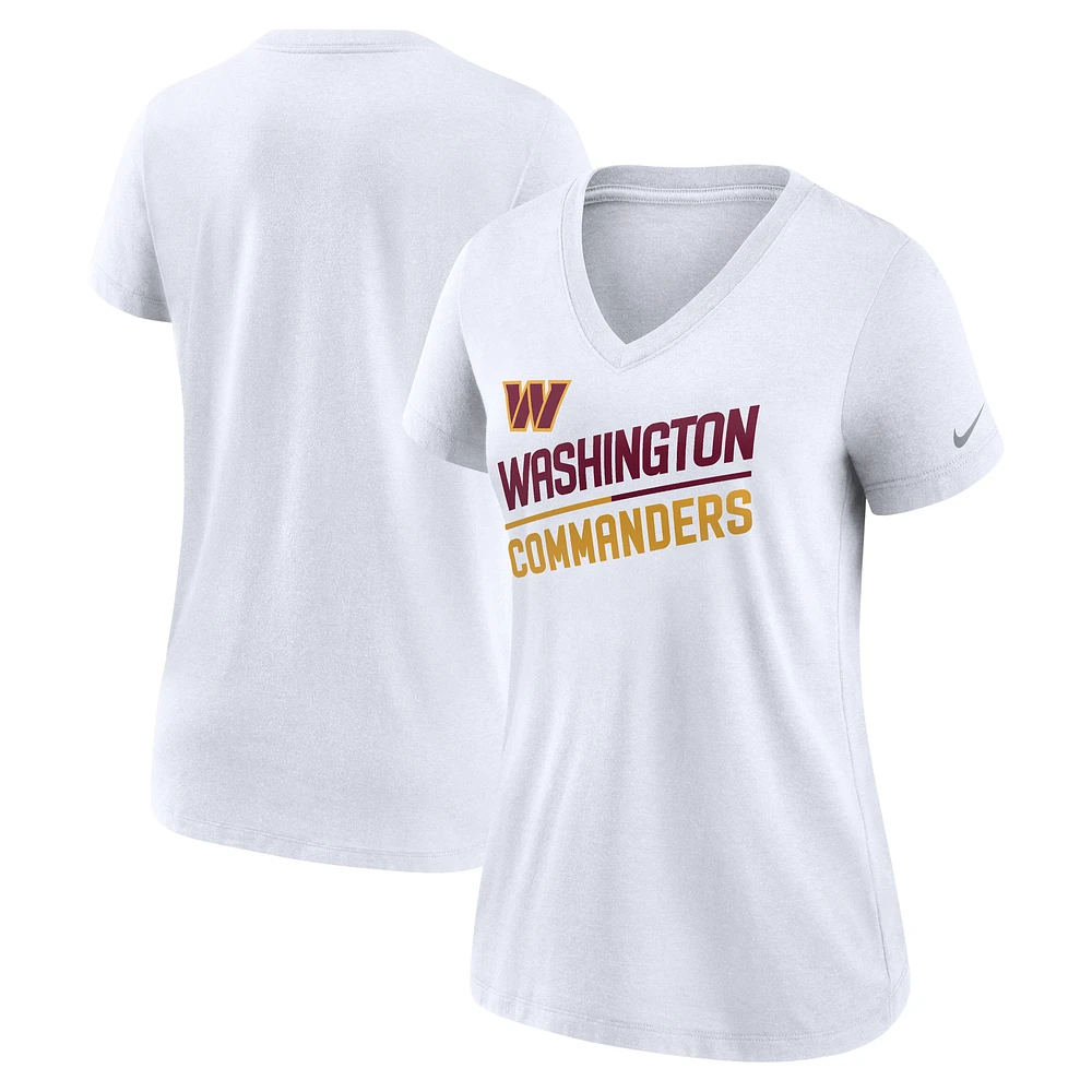 Women's Nike White Washington Commanders Slant Logo Tri-Blend V-Neck T-Shirt