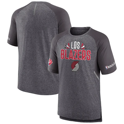 Men's Fanatics Heathered Gray Portland Trail Blazers 2022 Noches Ene-Be-A Core Shooting Raglan T-Shirt