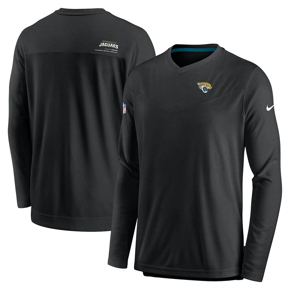 Men's Nike Black Jacksonville Jaguars Sideline Coach Chevron Lock Up Long Sleeve V-Neck Performance T-Shirt