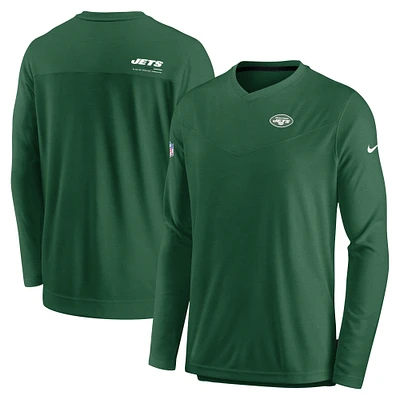 Men's Nike Green New York Jets Sideline Coach Chevron Lock Up Long Sleeve V-Neck Performance T-Shirt