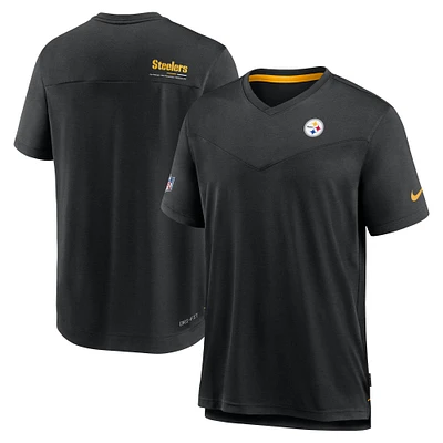 Men's Nike Black Pittsburgh Steelers Sideline Coach Chevron Lock Up Logo V-Neck Performance T-Shirt