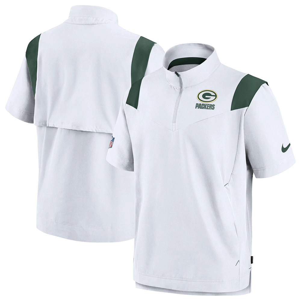 Men's Nike White Green Bay Packers Sideline Coaches Chevron Lockup Pullover Top