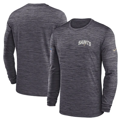 Men's Nike Charcoal New Orleans Saints Sideline Velocity Athletic Stack Performance Long Sleeve T-Shirt