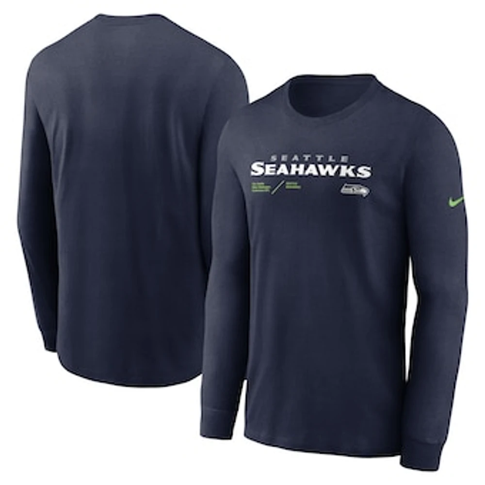 Men's Nike Navy Seattle Seahawks Sideline Infograph Lock Up Performance Long Sleeve T-Shirt